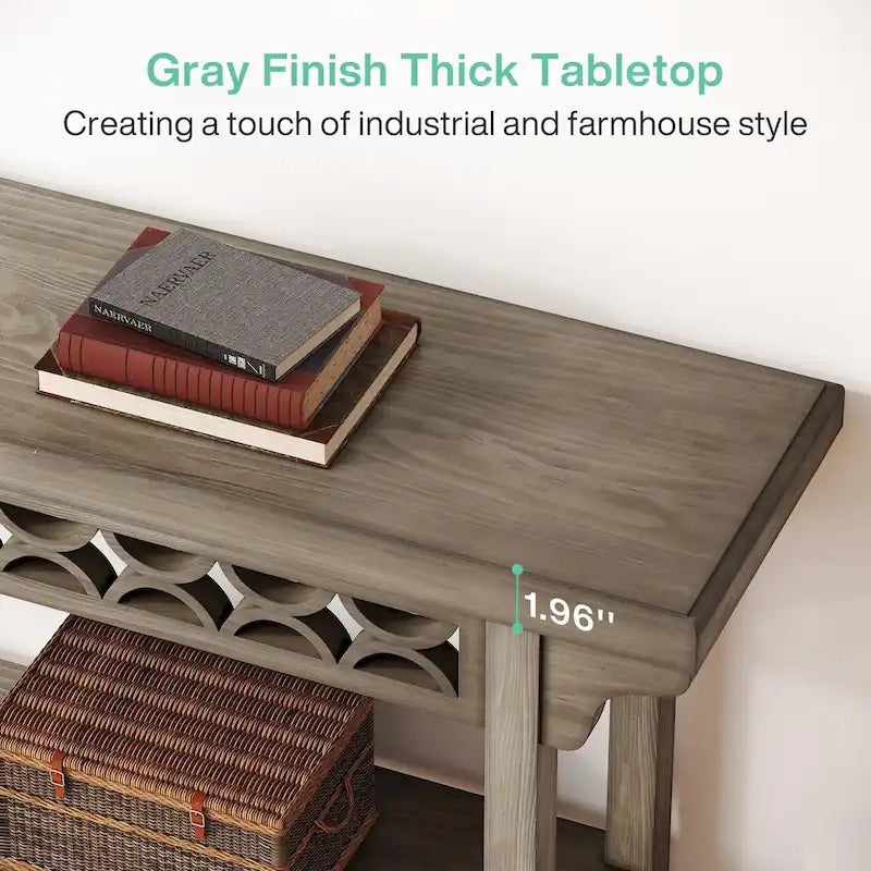 Table console de ferme en bois massif – Gris / Cerise / Marron / Gris, étroite, 1 place