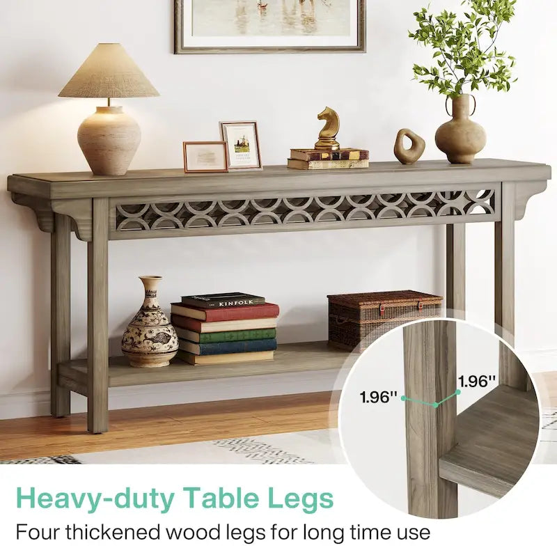 Table console de ferme en bois massif – Gris / Cerise / Marron / Gris, étroite, 1 place