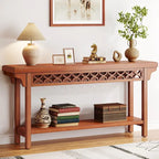 Table console de ferme en bois massif – Gris / Cerise / Marron / Gris, étroite, 1 place