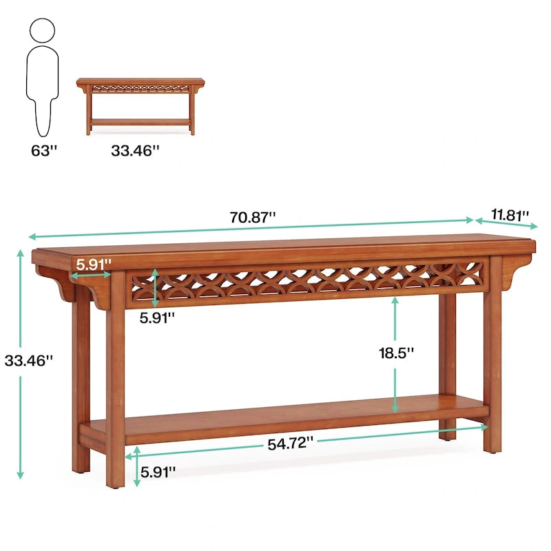 Table console de ferme en bois massif – Gris / Cerise / Marron / Gris, étroite, 1 place