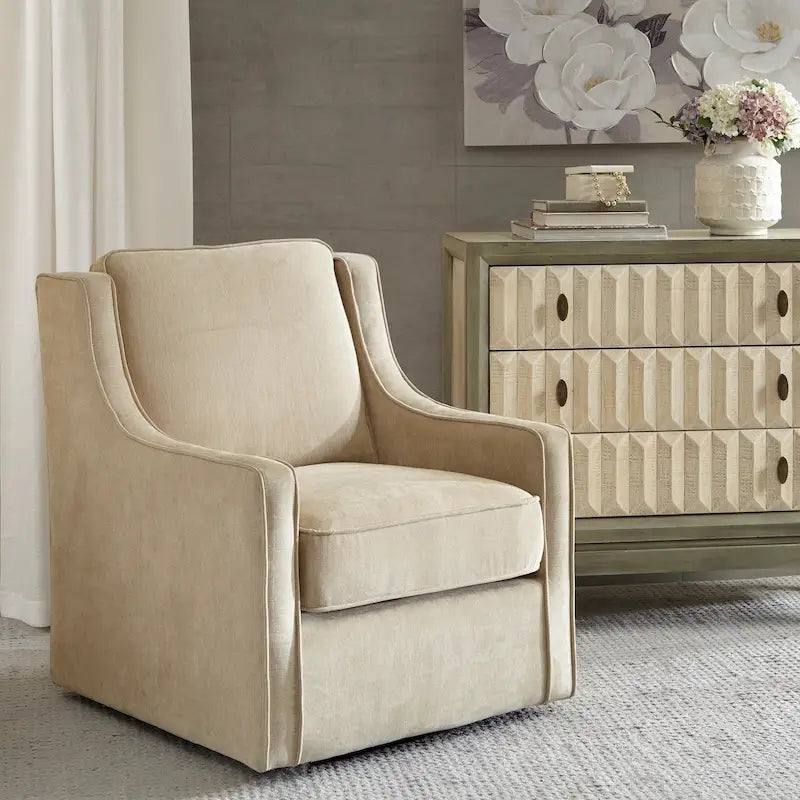 Fauteuil pivotant à 360° – Crème / Bleu aquatique vieilli / Gris, Chenille, 1 place