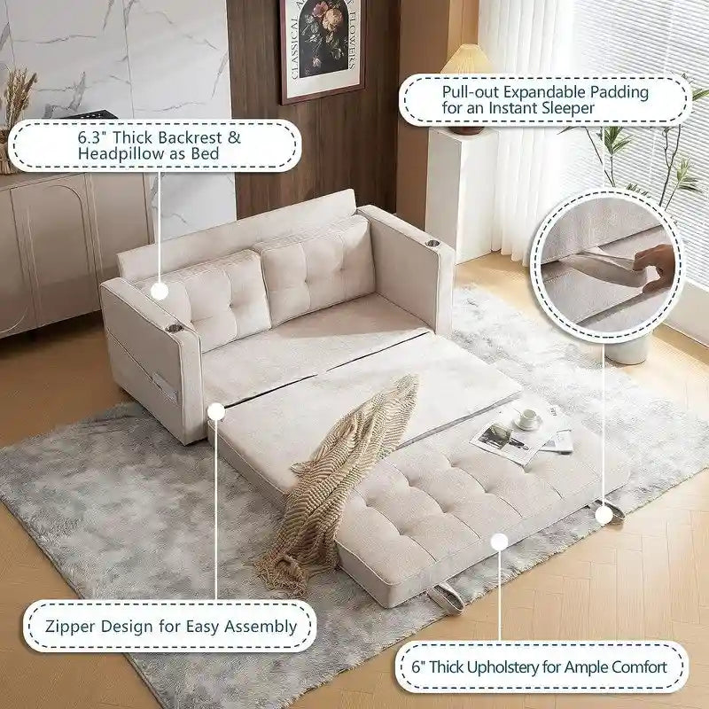 Canapé-lit pliable pour deux personnes – Noir / Beige / Rustique / Gris / Vert / Bleu marine, 2 tailles, 2 places
