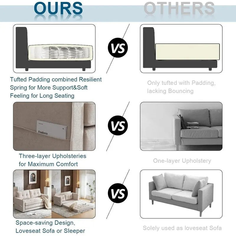 Canapé-lit pliable pour deux personnes – Noir / Beige / Rustique / Gris / Vert / Bleu marine, 2 tailles, 2 places