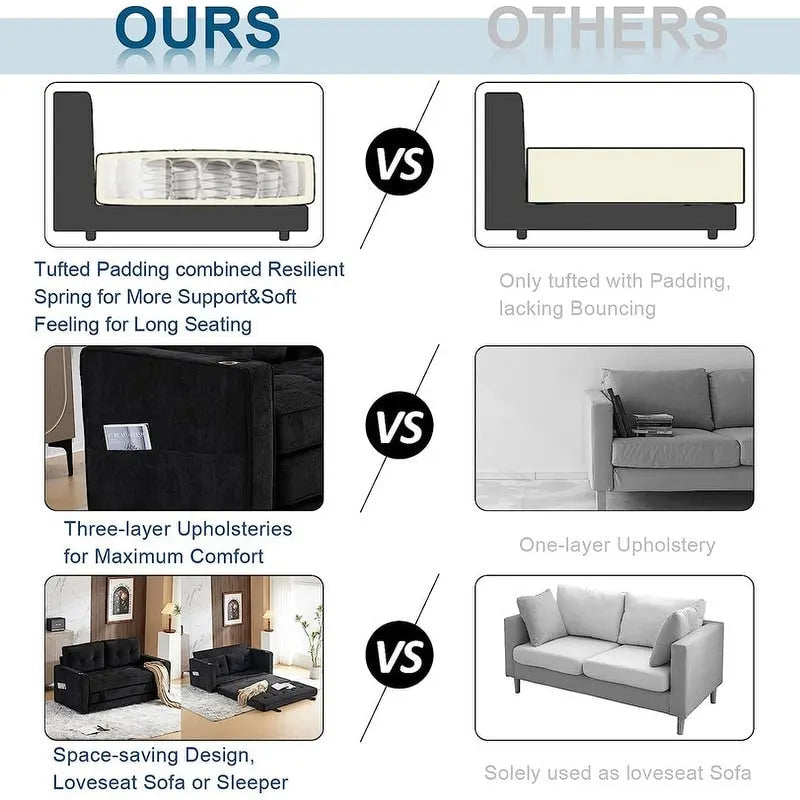 Canapé-lit pliable pour deux personnes – Noir / Beige / Rustique / Gris / Vert / Bleu marine, 2 tailles, 2 places