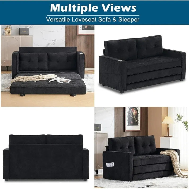 Canapé-lit pliable pour deux personnes – Noir / Beige / Rustique / Gris / Vert / Bleu marine, 2 tailles, 2 places