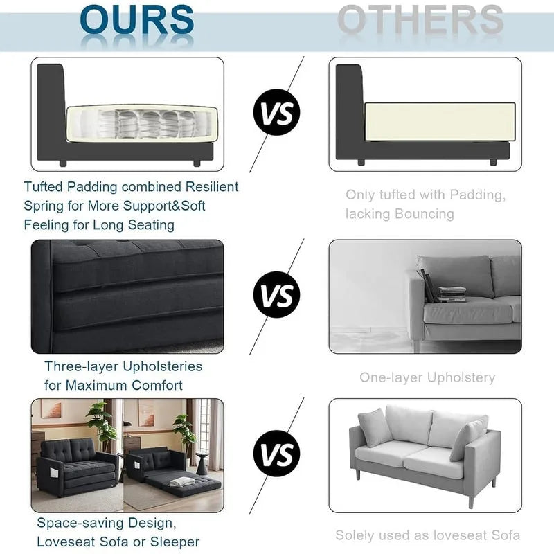Canapé-lit pliable pour deux personnes – Noir / Beige / Rustique / Gris / Vert / Bleu marine, 2 tailles, 2 places