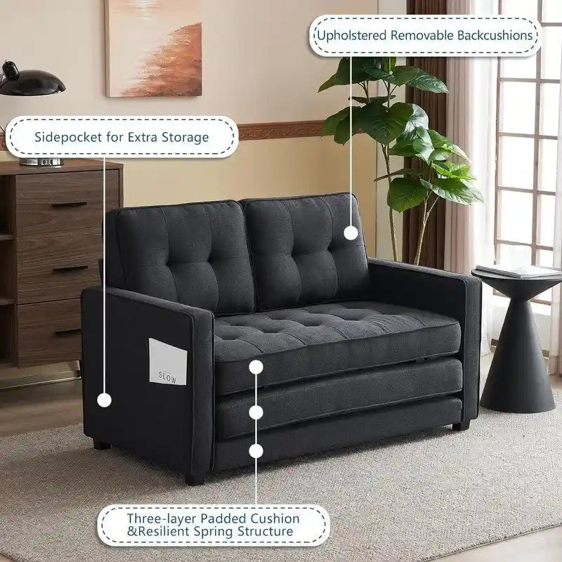 Canapé-lit pliable pour deux personnes – Noir / Beige / Rustique / Gris / Vert / Bleu marine, 2 tailles, 2 places