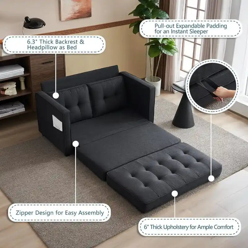 Canapé-lit pliable pour deux personnes – Noir / Beige / Rustique / Gris / Vert / Bleu marine, 2 tailles, 2 places