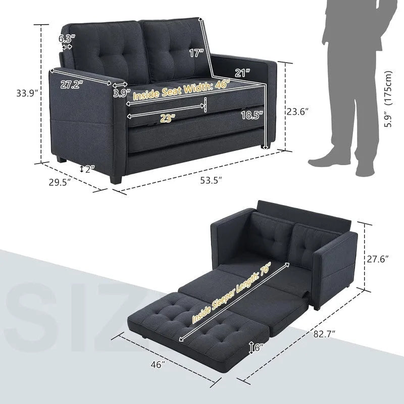 Canapé-lit pliable pour deux personnes – Noir / Beige / Rustique / Gris / Vert / Bleu marine, 2 tailles, 2 places