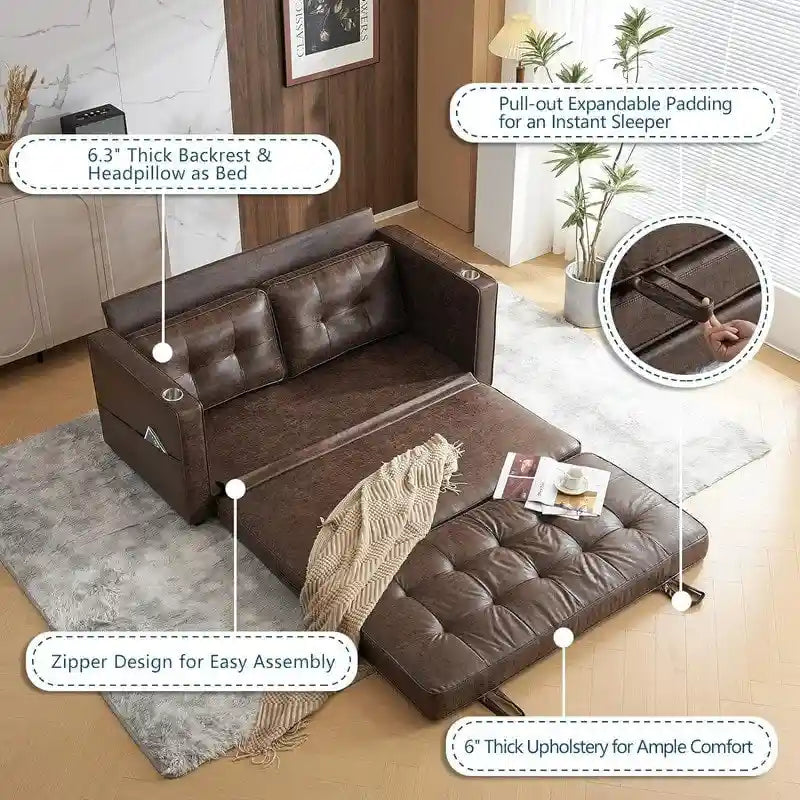 Canapé-lit pliable pour deux personnes – Noir / Beige / Rustique / Gris / Vert / Bleu marine, 2 tailles, 2 places