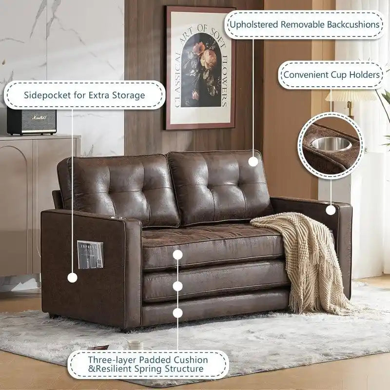 Canapé-lit pliable pour deux personnes – Noir / Beige / Rustique / Gris / Vert / Bleu marine, 2 tailles, 2 places