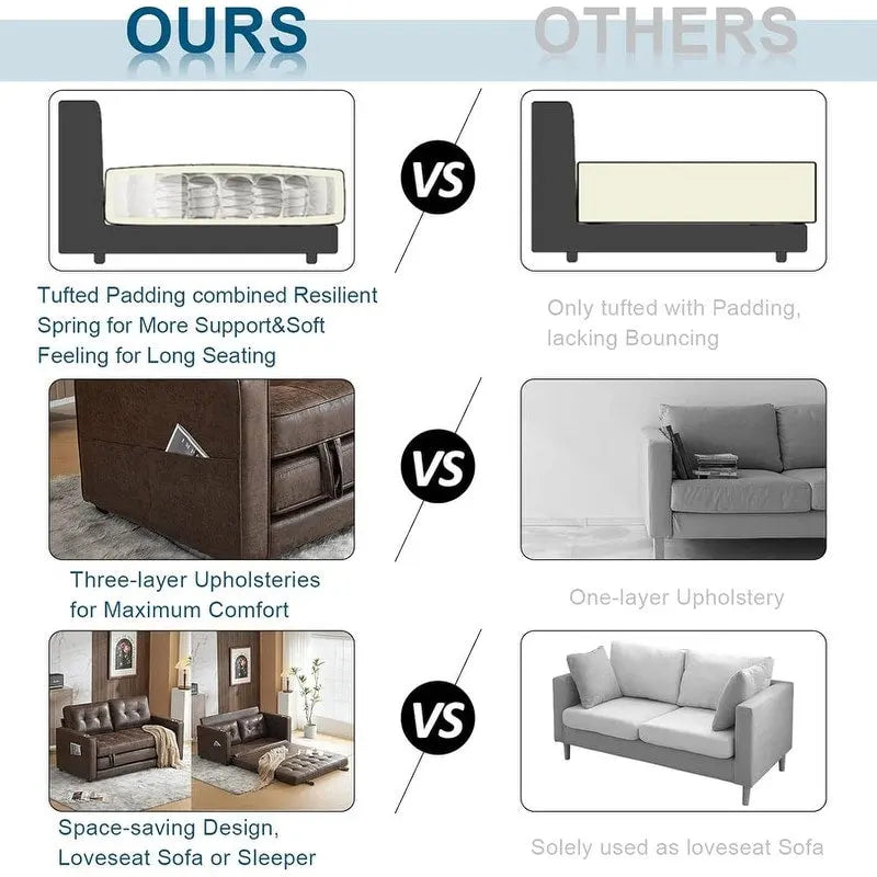 Canapé-lit pliable pour deux personnes – Noir / Beige / Rustique / Gris / Vert / Bleu marine, 2 tailles, 2 places