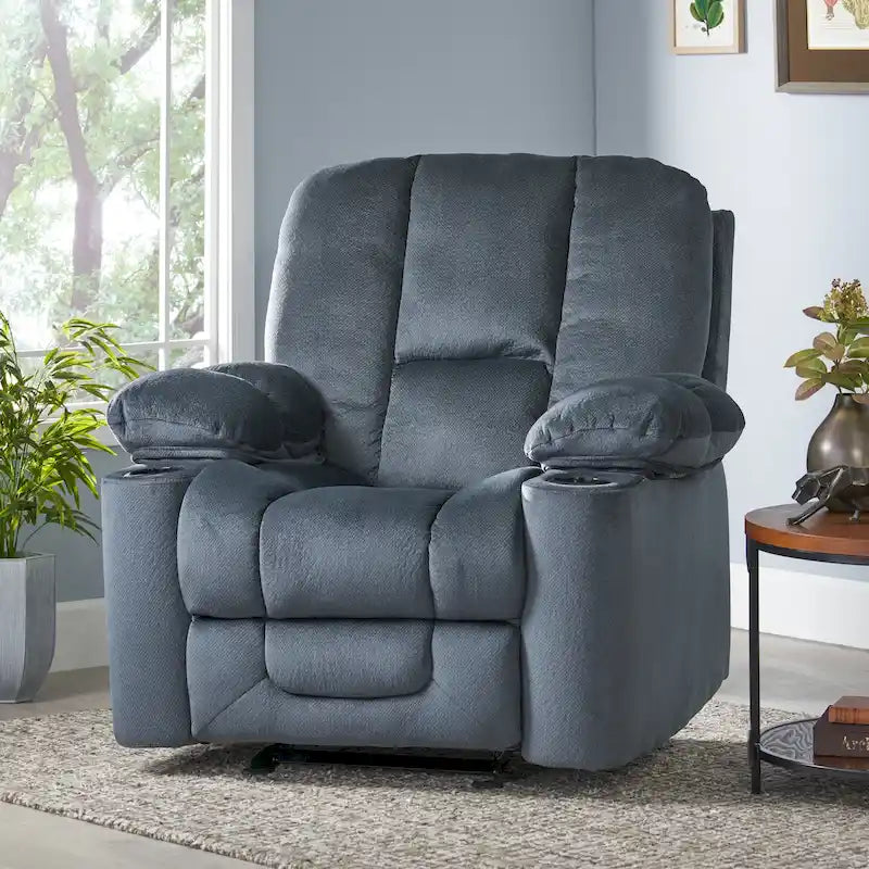 Fauteuil club inclinable en tissu – Latte / Gris acier / Chocolat, porte-gobelets, 1 place