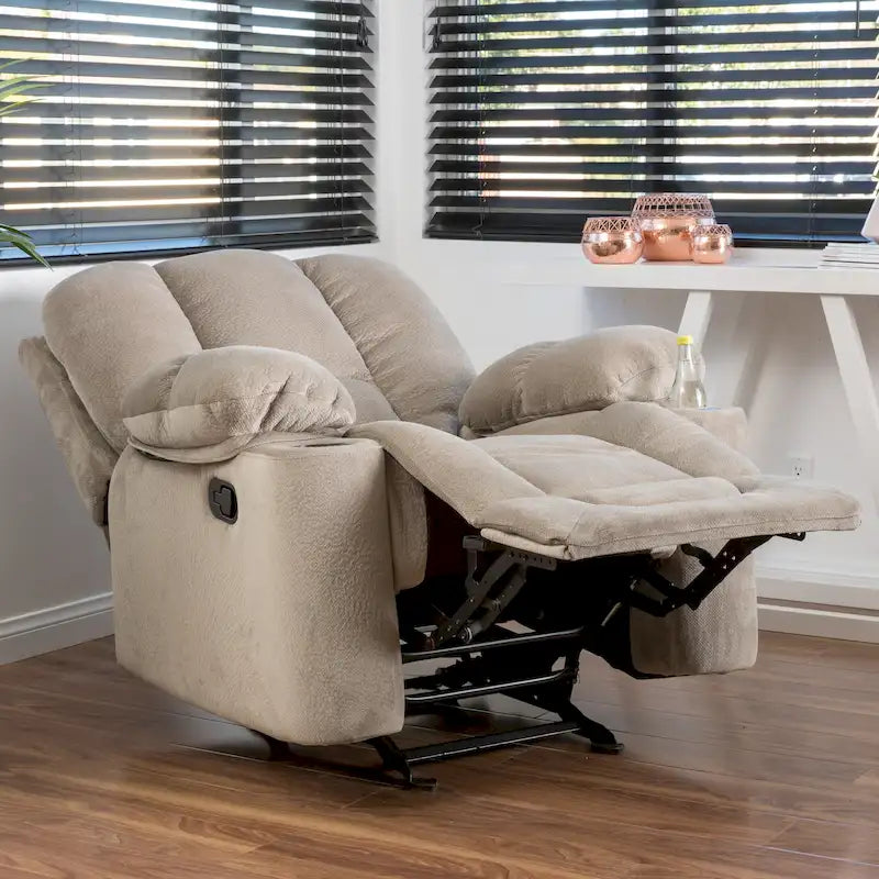 Fauteuil club inclinable en tissu – Latte / Gris acier / Chocolat, porte-gobelets, 1 place