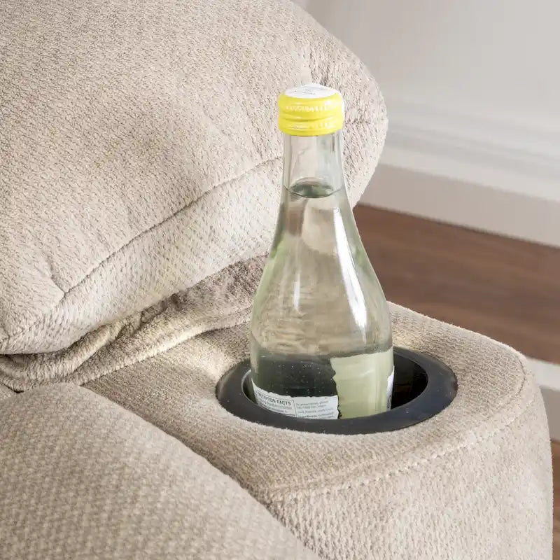 Fauteuil club inclinable en tissu – Latte / Gris acier / Chocolat, porte-gobelets, 1 place