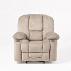 Fauteuil club inclinable en tissu – Latte / Gris acier / Chocolat, porte-gobelets, 1 place