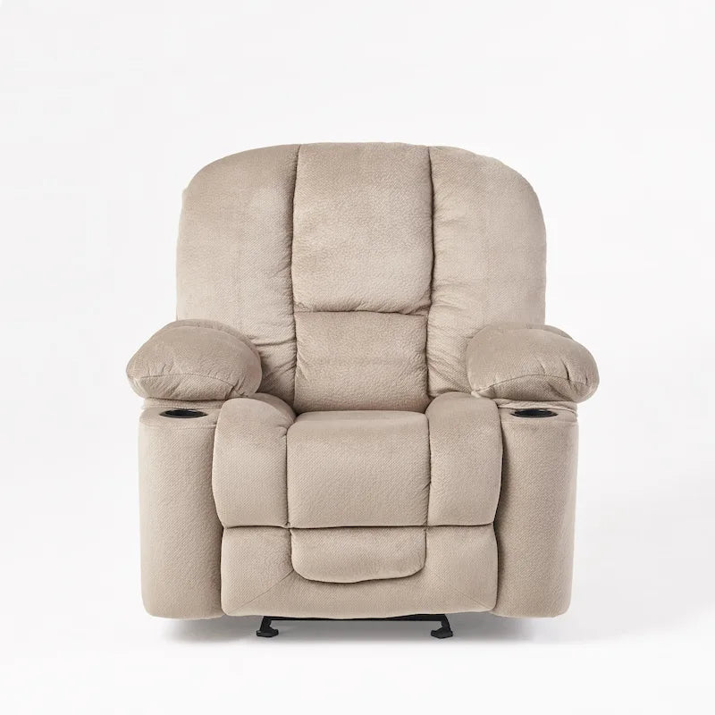 Fauteuil club inclinable en tissu – Latte / Gris acier / Chocolat, porte-gobelets, 1 place