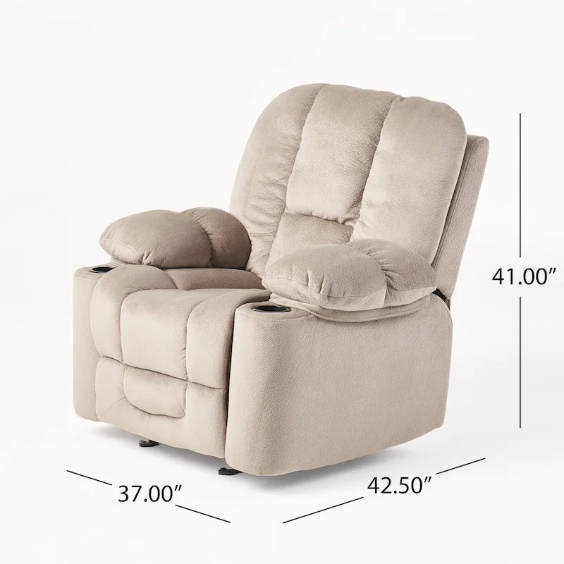 Fauteuil club inclinable en tissu – Latte / Gris acier / Chocolat, porte-gobelets, 1 place