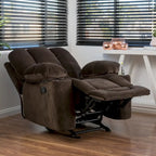 Fauteuil club inclinable en tissu – Latte / Gris acier / Chocolat, porte-gobelets, 1 place