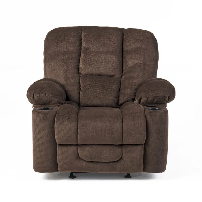 Fauteuil club inclinable en tissu – Latte / Gris acier / Chocolat, porte-gobelets, 1 place