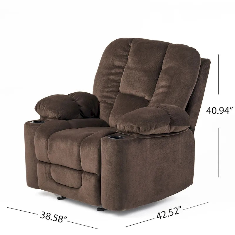 Fauteuil club inclinable en tissu – Latte / Gris acier / Chocolat, porte-gobelets, 1 place