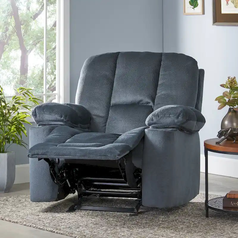 Fauteuil club inclinable en tissu – Latte / Gris acier / Chocolat, porte-gobelets, 1 place
