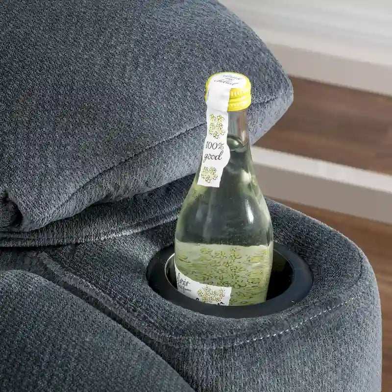 Fauteuil club inclinable en tissu – Latte / Gris acier / Chocolat, porte-gobelets, 1 place