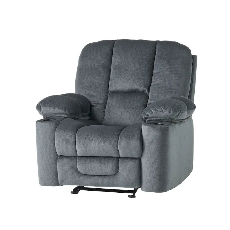Fauteuil club inclinable en tissu – Latte / Gris acier / Chocolat, porte-gobelets, 1 place