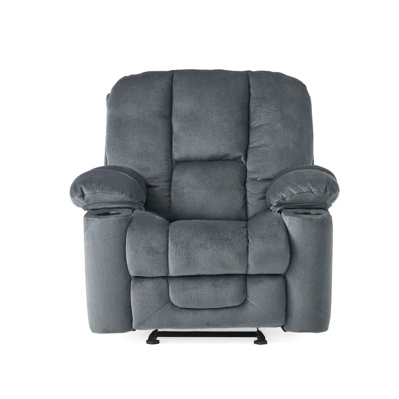 Fauteuil club inclinable en tissu – Latte / Gris acier / Chocolat, porte-gobelets, 1 place