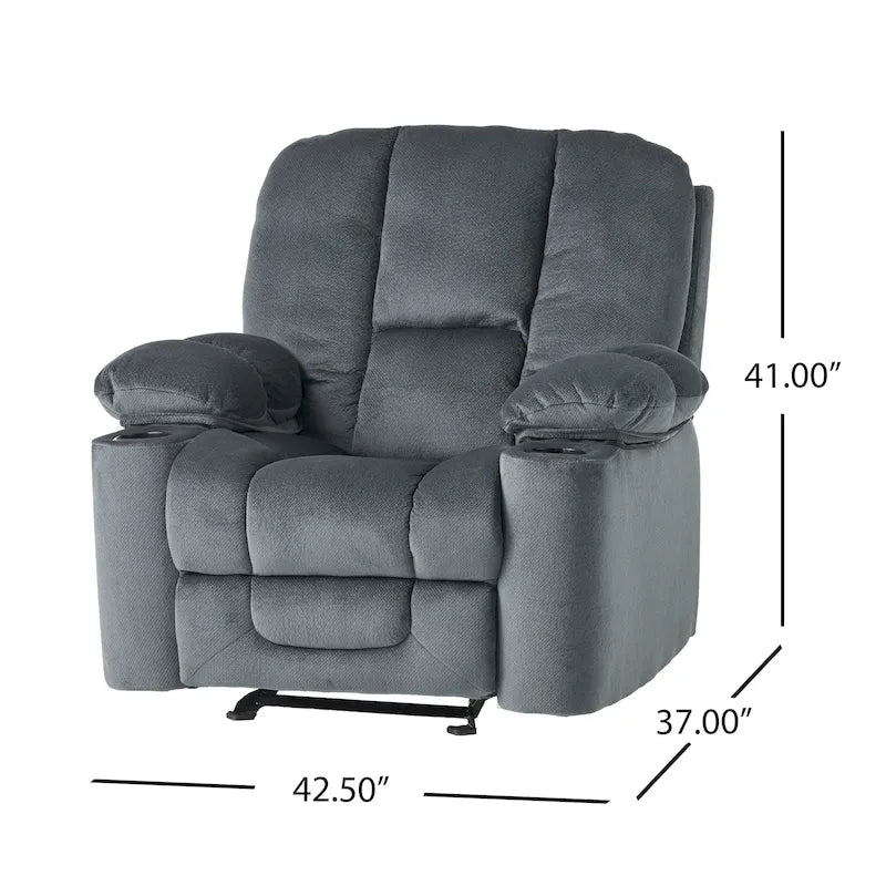 Fauteuil club inclinable en tissu – Latte / Gris acier / Chocolat, porte-gobelets, 1 place