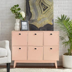 Meuble de rangement Mid-Century Modern à 6 portes – Vert Menthe / Blanc / Rose / Gris / Bleu, pieds fuselés, places assises S/O