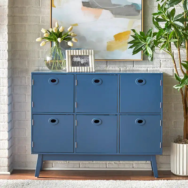 Meuble de rangement Mid-Century Modern à 6 portes – Vert Menthe / Blanc / Rose / Gris / Bleu, pieds fuselés, places assises S/O