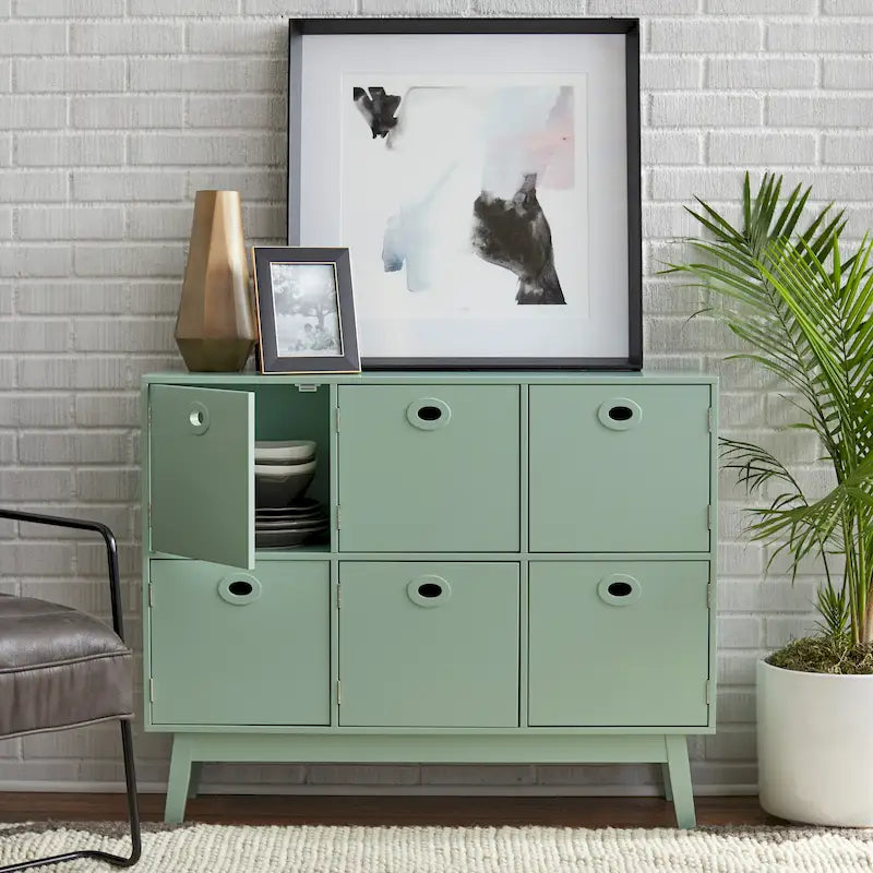 Meuble de rangement Mid-Century Modern à 6 portes – Vert Menthe / Blanc / Rose / Gris / Bleu, pieds fuselés, places assises S/O