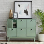 Meuble de rangement Mid-Century Modern à 6 portes – Vert Menthe / Blanc / Rose / Gris / Bleu, pieds fuselés, places assises S/O