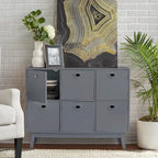 Meuble de rangement Mid-Century Modern à 6 portes – Vert Menthe / Blanc / Rose / Gris / Bleu, pieds fuselés, places assises S/O