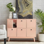Meuble de rangement Mid-Century Modern à 6 portes – Vert Menthe / Blanc / Rose / Gris / Bleu, pieds fuselés, places assises S/O