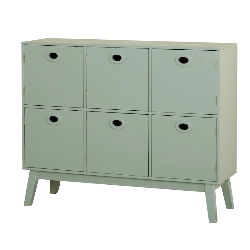 Meuble de rangement Mid-Century Modern à 6 portes – Vert Menthe / Blanc / Rose / Gris / Bleu, pieds fuselés, places assises S/O