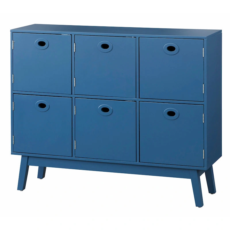 Meuble de rangement Mid-Century Modern à 6 portes – Vert Menthe / Blanc / Rose / Gris / Bleu, pieds fuselés, places assises S/O