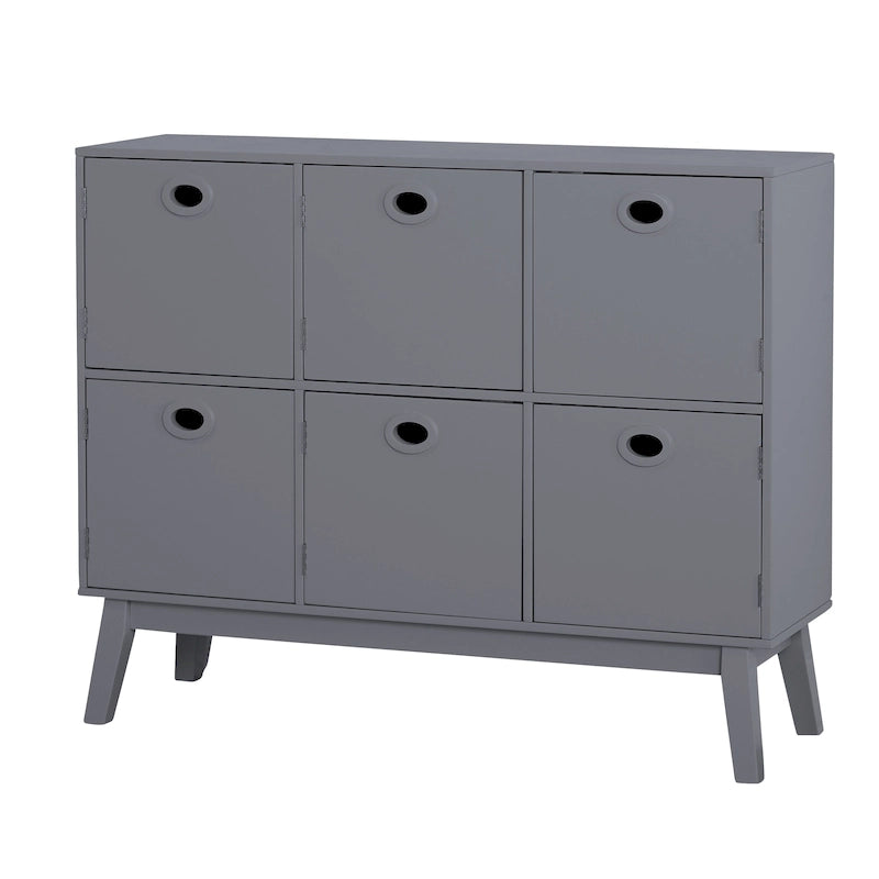 Meuble de rangement Mid-Century Modern à 6 portes – Vert Menthe / Blanc / Rose / Gris / Bleu, pieds fuselés, places assises S/O