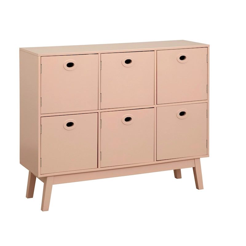 Meuble de rangement Mid-Century Modern à 6 portes – Vert Menthe / Blanc / Rose / Gris / Bleu, pieds fuselés, places assises S/O