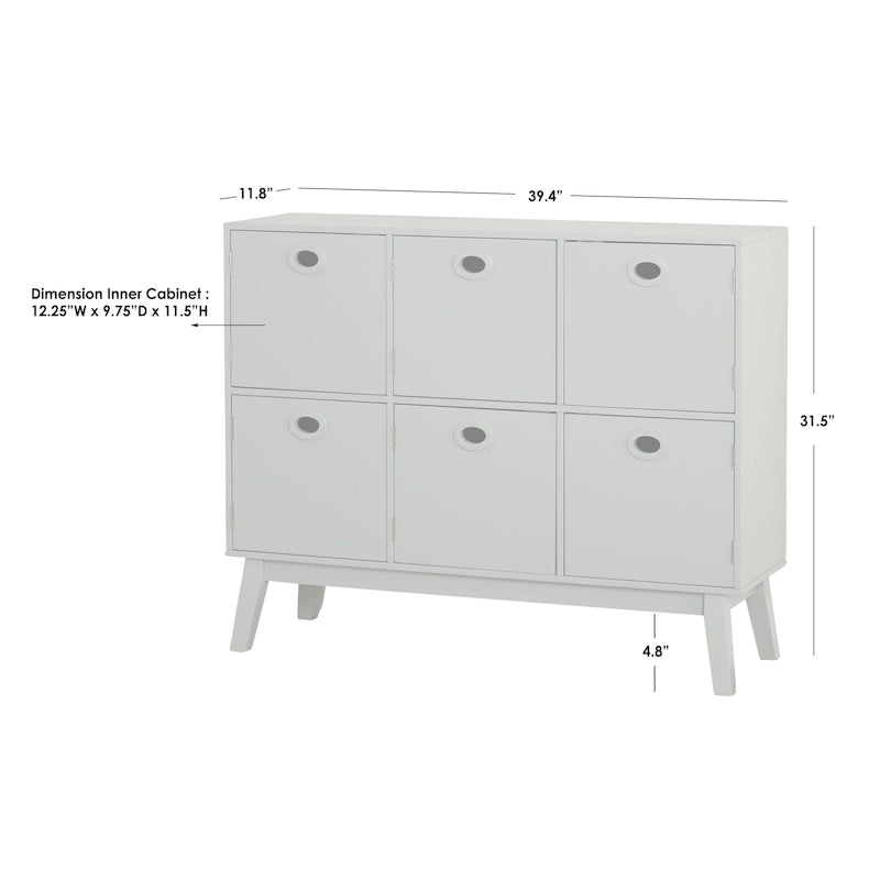 Meuble de rangement Mid-Century Modern à 6 portes – Vert Menthe / Blanc / Rose / Gris / Bleu, pieds fuselés, places assises S/O