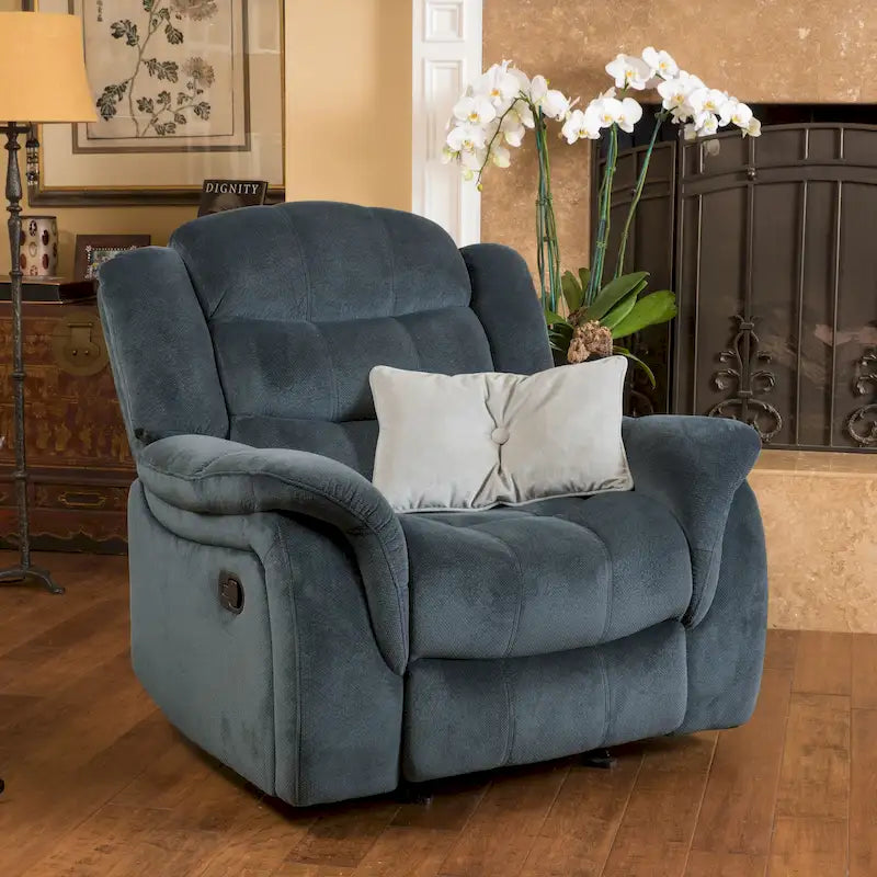 Fauteuil inclinable planeur en polyester – Marron / Bleu fumée, dossier en cascade, 1 place