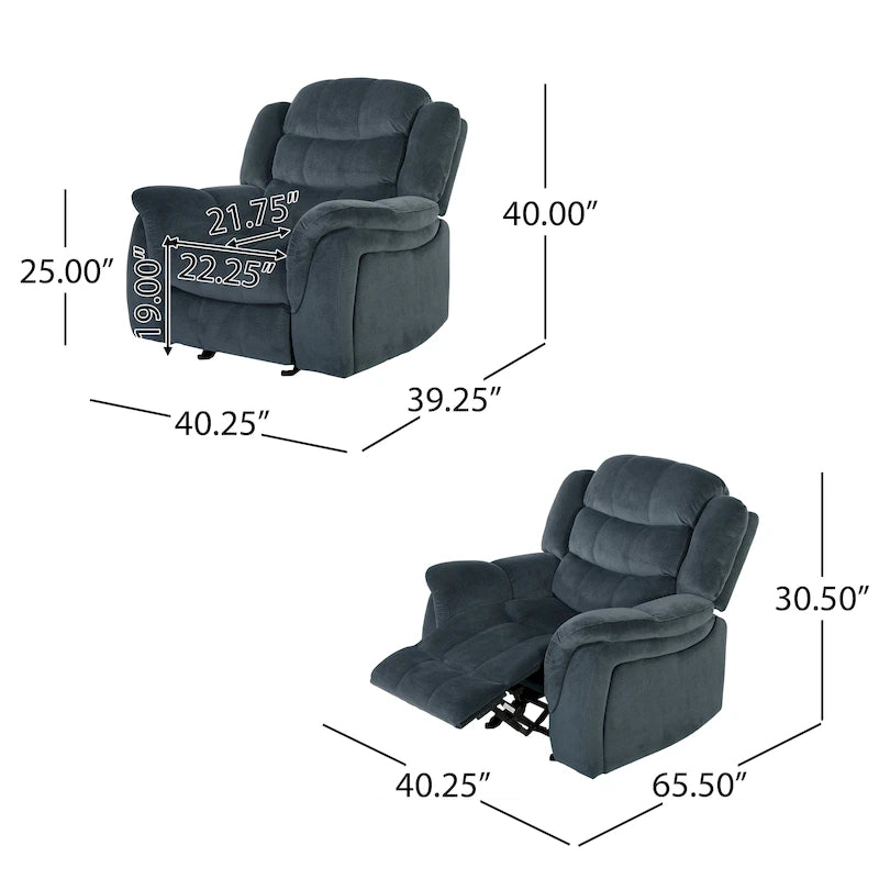 Fauteuil inclinable planeur en polyester – Marron / Bleu fumée, dossier en cascade, 1 place