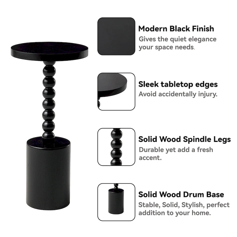 Table d'appoint ronde sur pied – Naturel / Noir, base tambour, 1 place