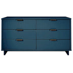 Commode double moderne à 6 tiroirs – Vert Sauge / Gris Foncé / Gris Clair / Noir / Blanc / Bleu Nuit, Façade nervurée