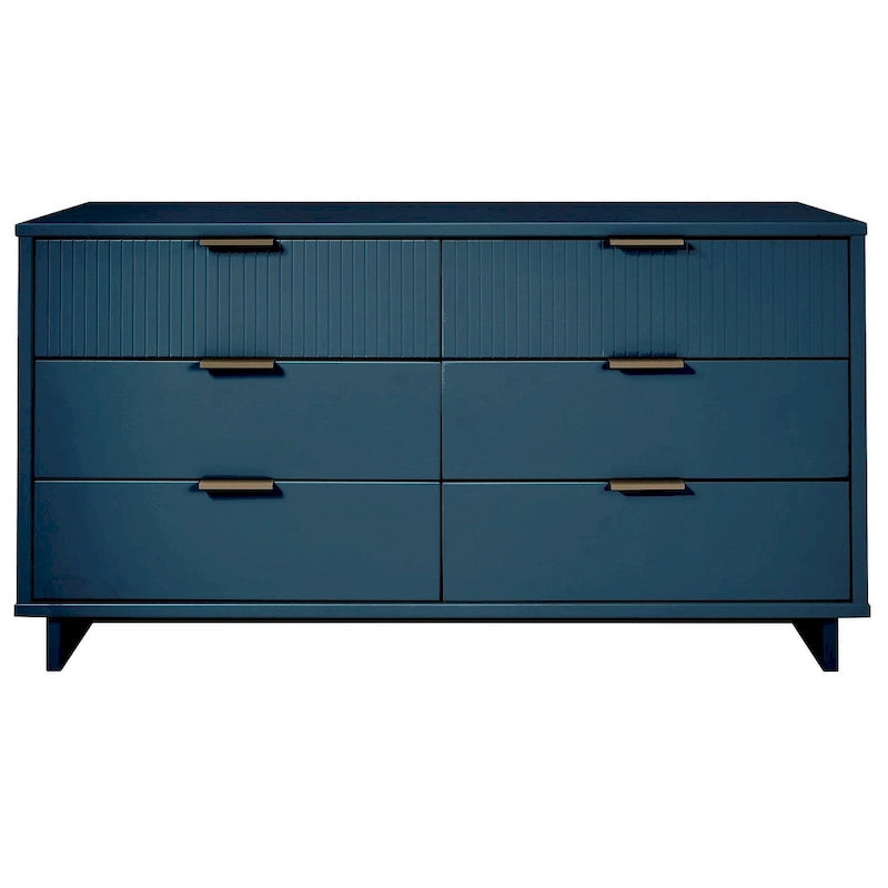 Commode double moderne à 6 tiroirs – Vert Sauge / Gris Foncé / Gris Clair / Noir / Blanc / Bleu Nuit, Façade nervurée