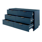 Commode double moderne à 6 tiroirs – Vert Sauge / Gris Foncé / Gris Clair / Noir / Blanc / Bleu Nuit, Façade nervurée