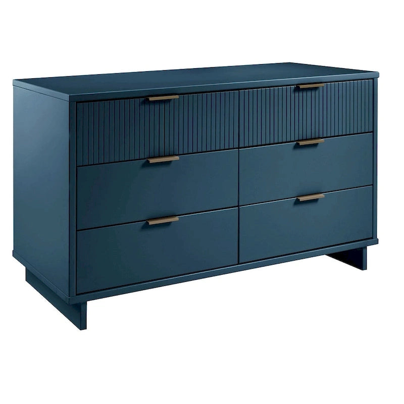Commode double moderne à 6 tiroirs – Vert Sauge / Gris Foncé / Gris Clair / Noir / Blanc / Bleu Nuit, Façade nervurée