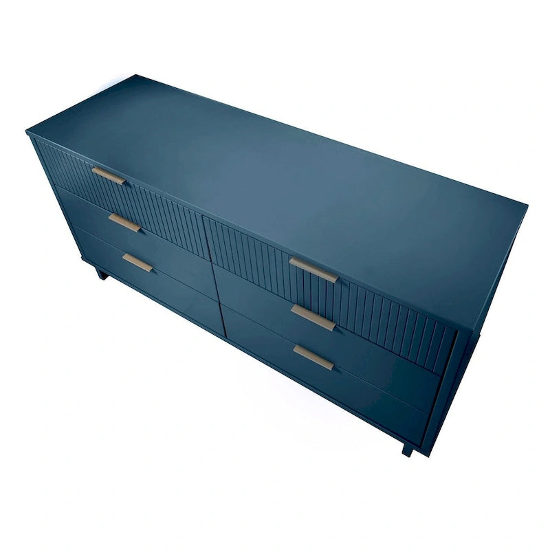 Commode double moderne à 6 tiroirs – Vert Sauge / Gris Foncé / Gris Clair / Noir / Blanc / Bleu Nuit, Façade nervurée