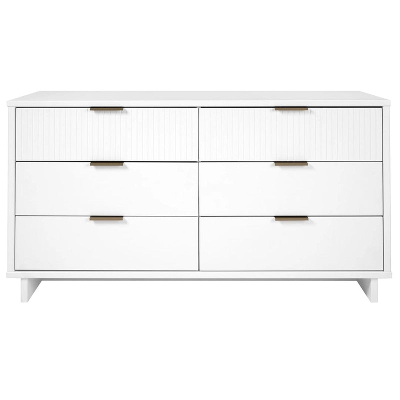 Commode double moderne à 6 tiroirs – Vert Sauge / Gris Foncé / Gris Clair / Noir / Blanc / Bleu Nuit, Façade nervurée
